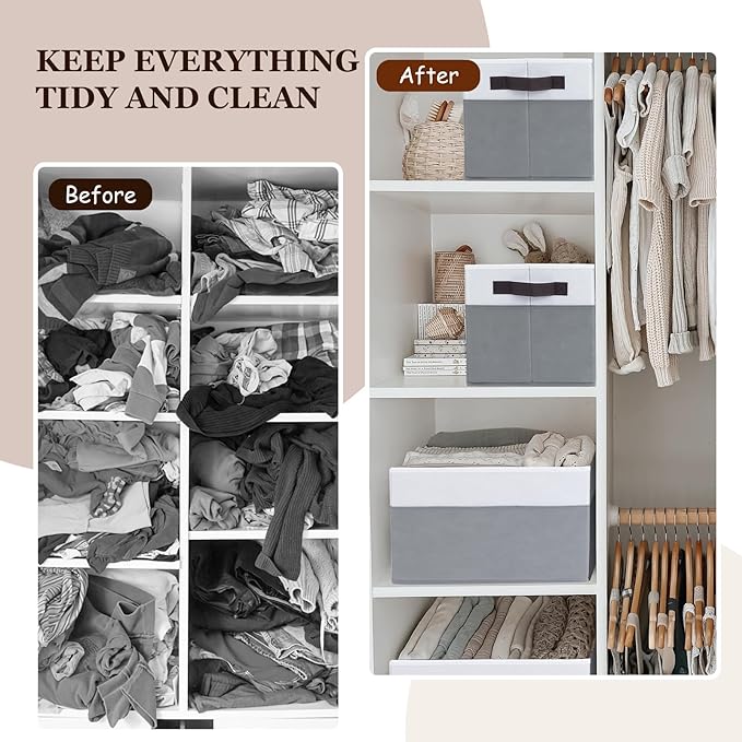 Criusia 12 Pack Large Storage Baskets for Shelves | Fabric Closet Organizers and Storage Bins with Handles for Home Organization | Decorative Collapsible Basket for Organizing Clothes Toy Nursery