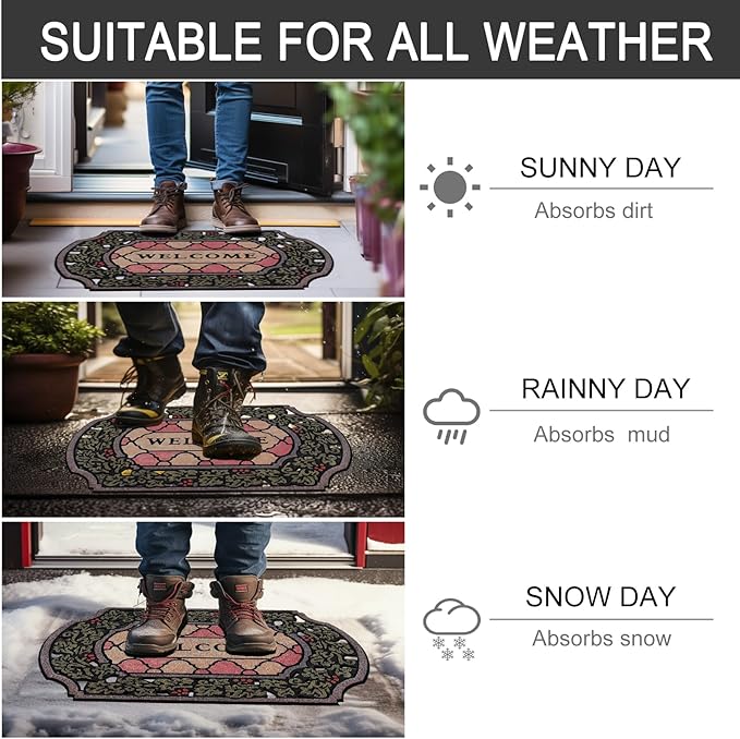 CHICHIC Entrance Door Mat Large 24 x 36 Inch Entry Way Doormat Front Door Rugs Outdoors Heavy Duty Welcome Mat Non Slip Rubber Back Low Profile for Garage, Patio, High Traffic Area, Small Flower