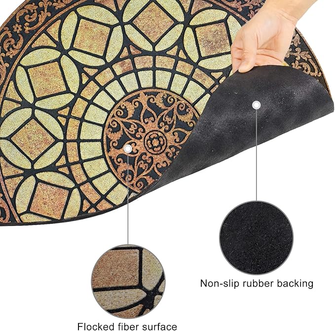 CHICHIC Entrance Door Mat Large 18 x 30 Inch Entry Way Doormat Front Door Rugs Outdoors Heavy Duty Welcome Mat Non Slip Rubber Back Low Profile for Garage, Patio, High Traffic Area, Semicircle