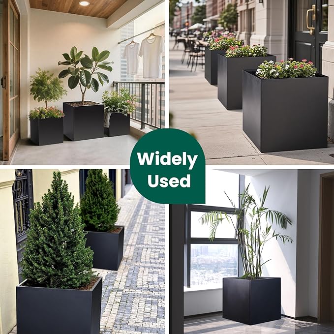 Galvanized Steel Planter Box Black Metal Planter Large Square Indoor Outdoor Planters Cube Steel Heavy Duty Flower Pot 26Inch Powder Coating Modern Commercial Residential for Patio, Deck, Yard, Garden