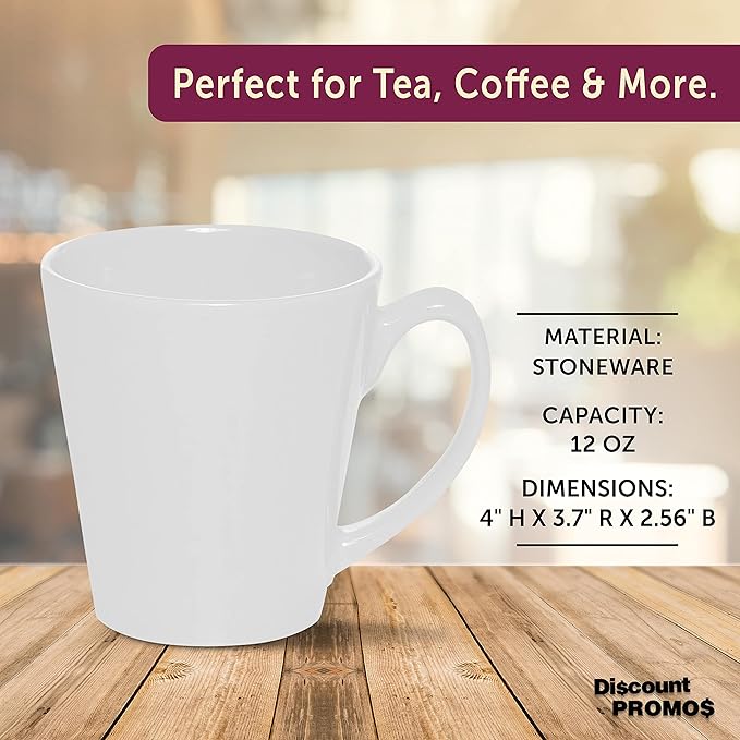 DISCOUNT PROMOS Glossy Ceramic Latte Coffee Mug 12 oz. Set of 10, Bulk Pack - Perfect for Tea, Espresso, Cappuccino, Hot Cocoa - White