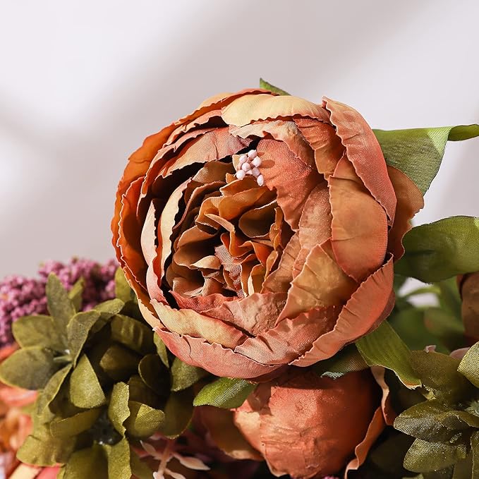 Duovlo Fake Flowers Vintage Artificial Peony Silk Flowers Wedding Home Decoration,Pack of 1 (Coffee)