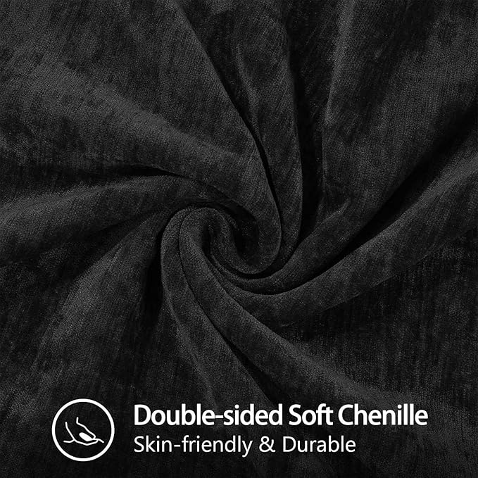 decorUhome Chenille Soft Throw Pillow Covers 12x20 Set of 2, Lumbar Velvet Farmhouse Neutral Decorative Euro Pillow Covers with Stitched Edge for Couch Sofa Bed Home Decor, Black