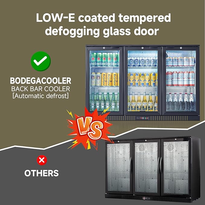 BODEGACOOLER Back Bar Cooler With 3 Glass Doors,11.4 Cu.Ft Commercial Back Bar Fridge with LED Lighting,Counter Height Bar Outdoor Beverage Cooler for Beer,Soda Drinks,Wine
