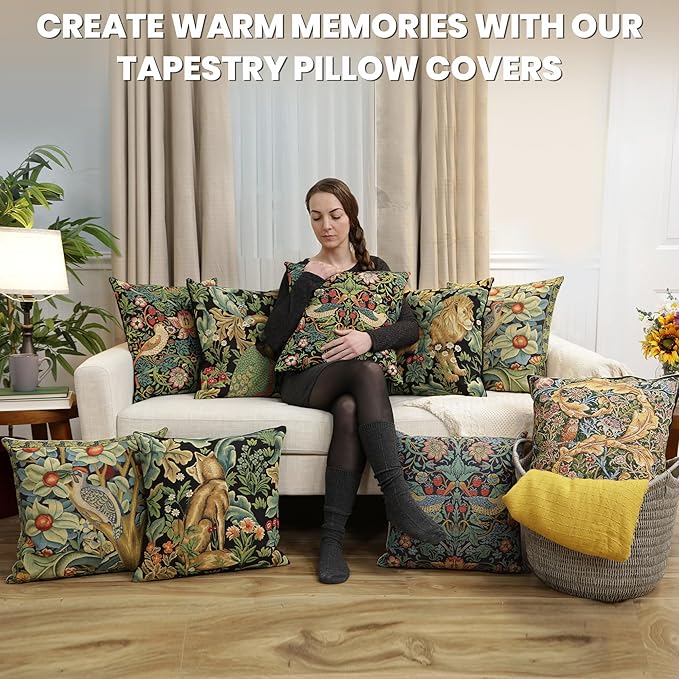 Charlotte Home Furnishings Throw Pillow Covers, Decorative Boho Pillow Covers for Couch, Living Room, Black Wolf Square Cushion Cases 18x18 in, European Cotton Jacquard Woven for Cozy Bedroom Decor