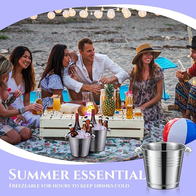 Amyhill 8 Pack Stainless Steel Ice Bucket 5.3 Quart/ 5 Liter with Handle Large Insulated Champagne Buckets Beer Bucket for Cocktail Bar Wine Parties Chilling Wine Champagne Home(Silver)
