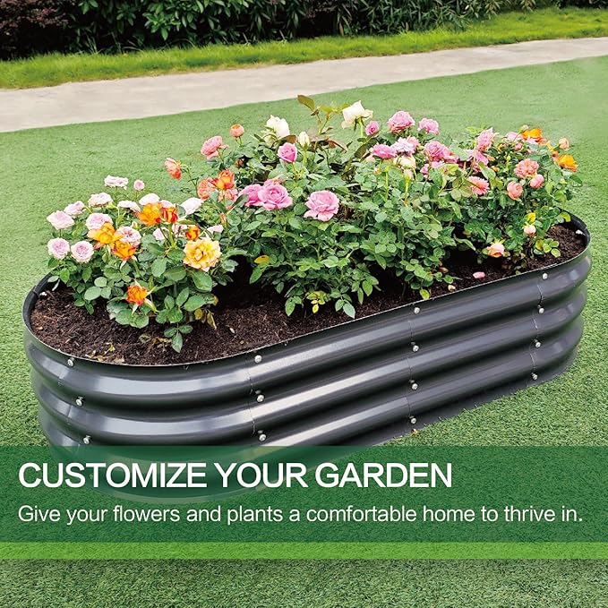 Gardmax Galvanized Raised Garden Bed, Lightweight Planter Boxes Outdoor with Easy Assembly, Large Garden Bed for Vegetables, Fruits, Flower Dark Grey