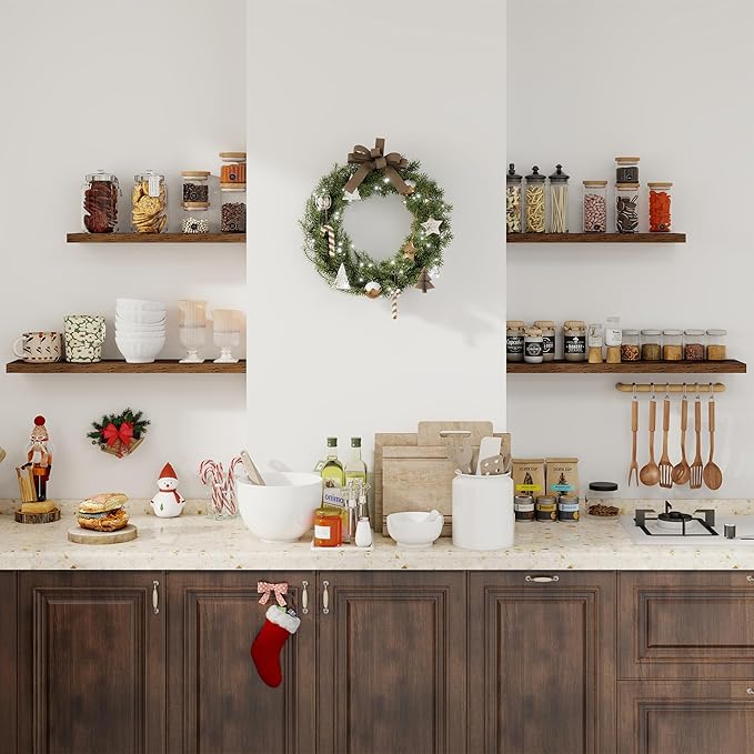 Fun Memories Floating Shelves for Wall, 24" Rustic Wood Deep Wall Mounted Shelves with Invisible Brackets for Decor & Storage, Floating Shelf for Living Room, Bathroom (Rustic Brown, Set of 2)