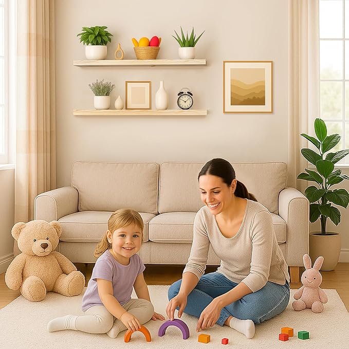 BGMG Wood Floating Shelves 36 inch, Wide Rustic Wooden Wall Shelves for Bathroom Living Room Bedroom Kitchen Farmhouse Set of 2-36x 6.7 x1.25 inch- DIY-Unfinished