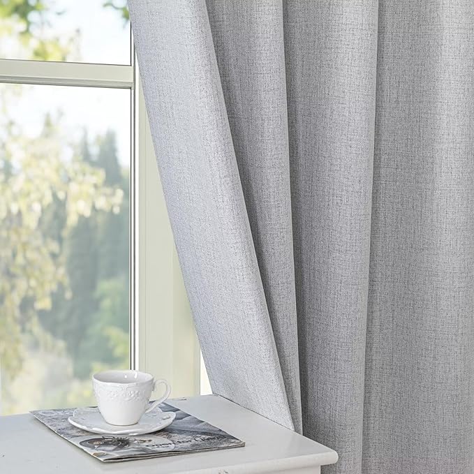 Blackout Curtains Customsize 1 Panel, 100% Blackout Textured Thermal Curtains, Grommet Privacy Light Blocking Drapes for Living Room Bedroom Luxury Decor(Customsize, Greyish White)