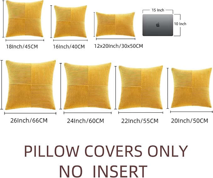 Fancy Homi 2 Packs Sunflower Yellow Spring Decorative Throw Pillow Covers 20x20 Inch for Living Room Couch Bed Sofa, Gold Yellow Home Decor, Soft Corss Corduroy Patchwork Textured Cushion Case 50x50cm