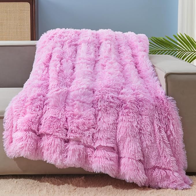 GONAAP Fuzzy Faux Fur Throw Blanket Light Pink Super Soft Cozy Plush Fuzzy Shaggy Blanket for Couch Sofa Bed (Light Pink, Throw(50"x60"))