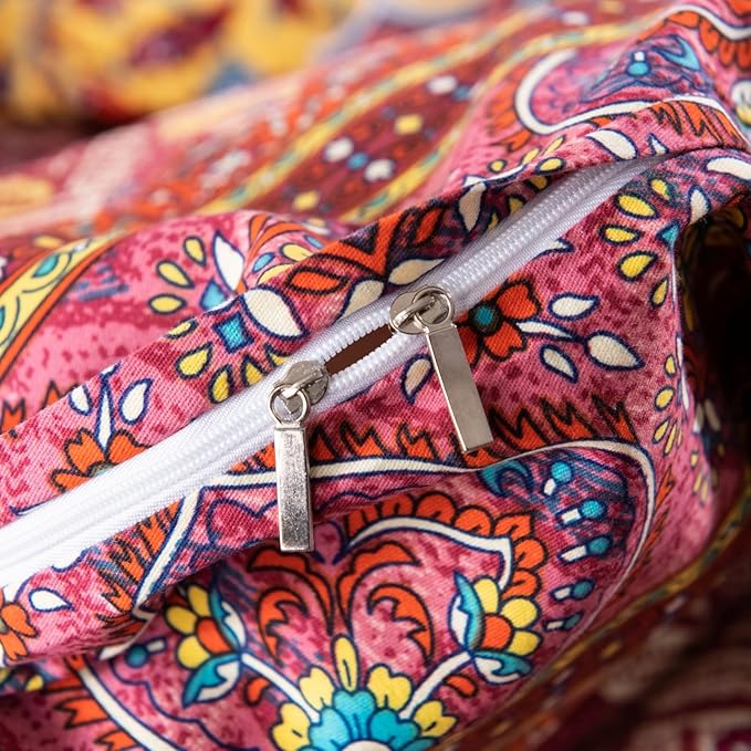 ABREEZE Bohemian Duvet Cover Set Colorful Orange Boho Retro Bedding Set Damask Paisley Cotton Duvet Cover Tribal Reversible Bedding Exotic Style Comforter Cover 3-Piece Twin