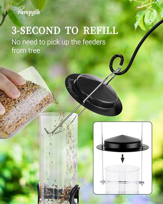 Bird Feeders for Outdoors Hanging,Finch Feeders for Outside,Chew-Proof Hanging Bird Feeder,Rust-Proof Birdfeeder,Squirrel Proof 6 Ports Metal Bird Feeder,14 Inch,1 Pack,Black