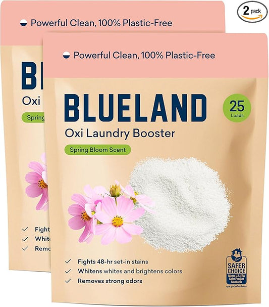 BLUELAND Oxi Laundry Booster Powder Refill 2-Pack, Clear Skies Scent, 50 Loads, 35.2 oz, Plastic-Free, Eco Friendly, Oxy Cleaner, Stain Remover