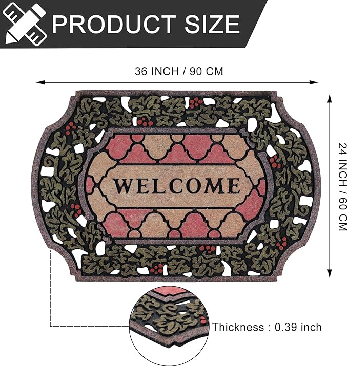 CHICHIC Entrance Door Mat Large 24 x 36 Inch Entry Way Doormat Front Door Rugs Outdoors Heavy Duty Welcome Mat Non Slip Rubber Back Low Profile for Garage, Patio, High Traffic Area, Small Flower