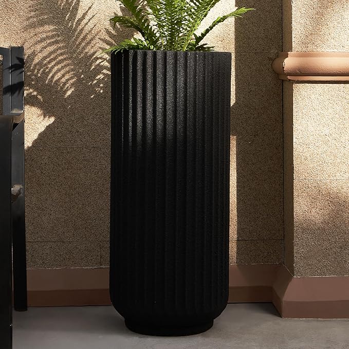 31.5 Inch Tall Roman Column Concrete Planter（14.2Dx31.5H，36 Pounds）,Durable All-Weather Use with Drainage Holes,Large Tall Round Planter for Outdoor Indoor Plants