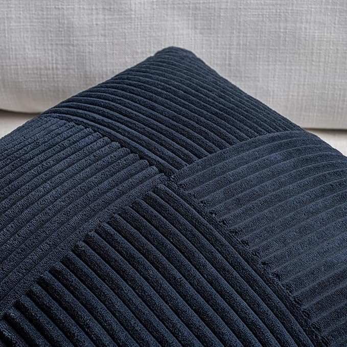 Fancy Homi 2 Packs Navy Blue Lumbar Decorative Throw Pillow Covers 14x24 Inch for Couch, Rustic Farmhouse Boho Home Decor, Soft Striped Corduroy Rectangle Accent Cushion Case 35x60 cm