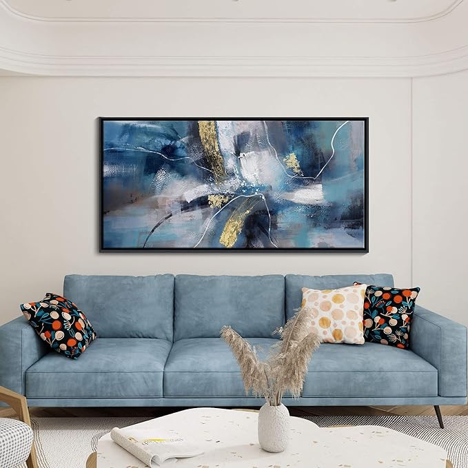 DUNHUANG ART Abstract Gold Oil Painting - Framed Wall Art for Living Room - Nordic Luxury Design Prints for Wall Decor - Ready to Hang - Perfect Home Decor & Gift 30"x60"