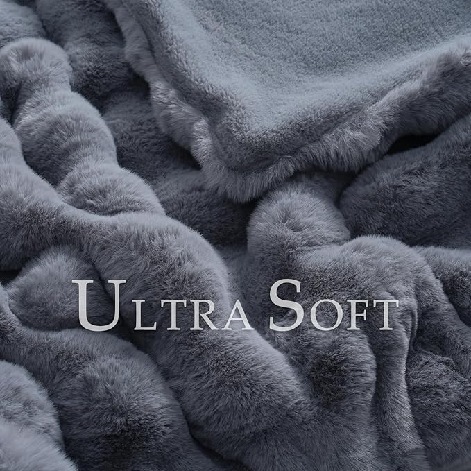 BENVWE Faux Fur Throw Blanket for Couch – Cozy Fuzzy Soft Plush Fluffy Thick Luxury Minky Bubble Blanket for Living Room Home Decor – Fathers Day Birthday Gifts for Women and Men, Grey, 51" x 63"