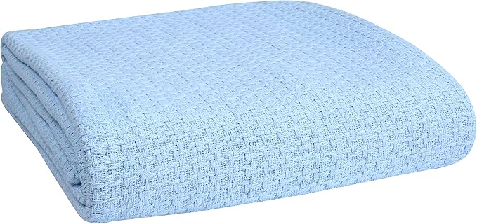 Elvana Home 100% Cotton Bed Blanket, Breathable Bed Blanket King Size, Cotton Thermal Blankets King, Perfect for Layering Any Bed for All Season, Light Blue