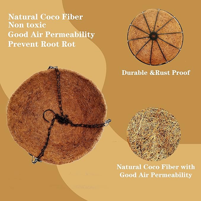 4 Pack 10 inch Metal Hanging Planters Basket with Coco Coir Liner Outdoor-Hanging Baskets for Plants Outdoor,Metal Wire Baskets with Window Box Planters, Hanging Flower Pots for Railings