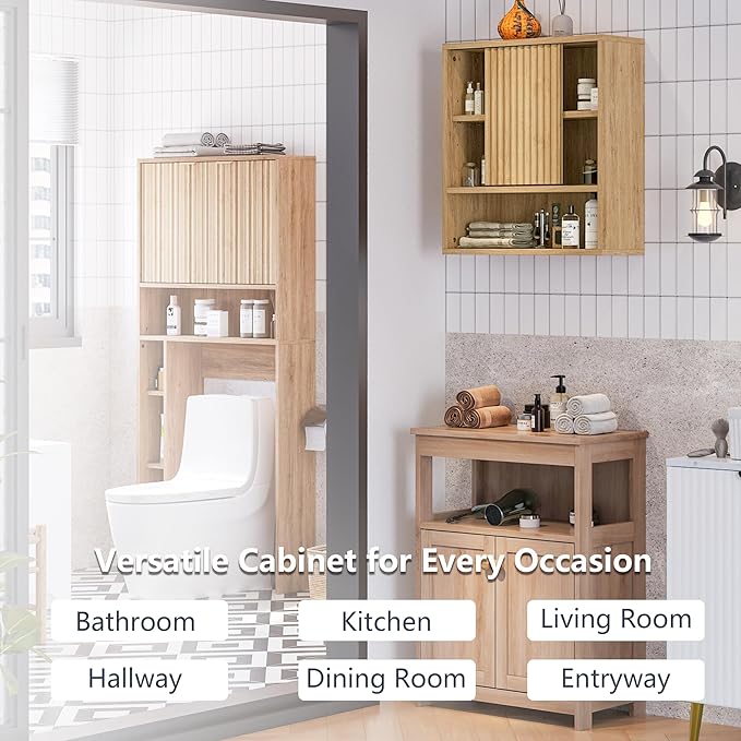 Bathroom Wall Cabinet Above Toilet Storage，Wall Mounted Storage with Adjustable Shelves, Space-Saving Modern Design for Bathroom & Laundry Room, Kitchen, Dining Room, Living Room