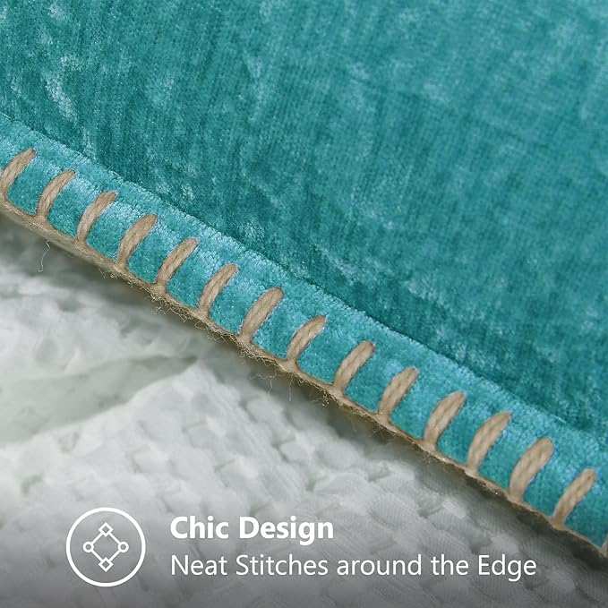 decorUhome Chenille Soft Throw Pillow Covers 24x24 Set of 2, Farmhouse Velvet Neutral Decorative Euro Pillow Covers with Stitched Edge for Couch Sofa Bed Home Decor, Turquoise