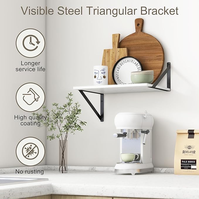 Fun Memories Floating Shelves Set of 2, 16" W x 12" D, White Ledges for Bedroom, Bathroom, 12" Deep Bookshelf Wall Mounted