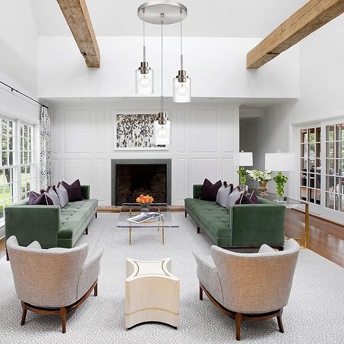 3-Light Contemporary Pendant Lighting with Clear Seeded Glass,Brushed Nickel Dining Room Chandelier Light Fixture Modern Kitchen Island Cluster Hanging Ceiling Pendant Lights for Sink Bar