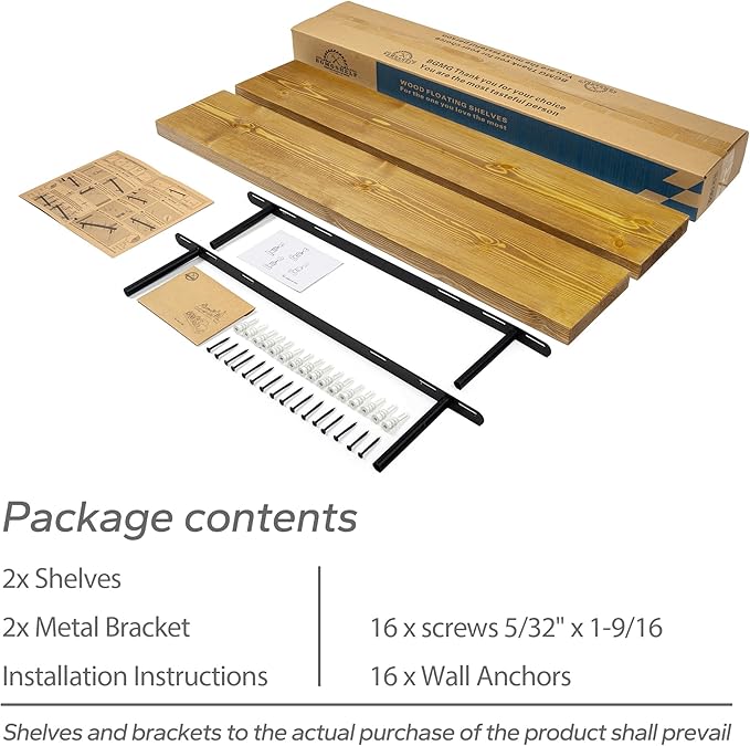 BGMG Wood Floating Shelves for Wall 36 inch Set of 2,Rustic Wooden Wall Mount Shelves for Bathroom Living Room Bedroom Kitchen Farmhouse-36x 6.7 x1.25 inch- Gold Oak