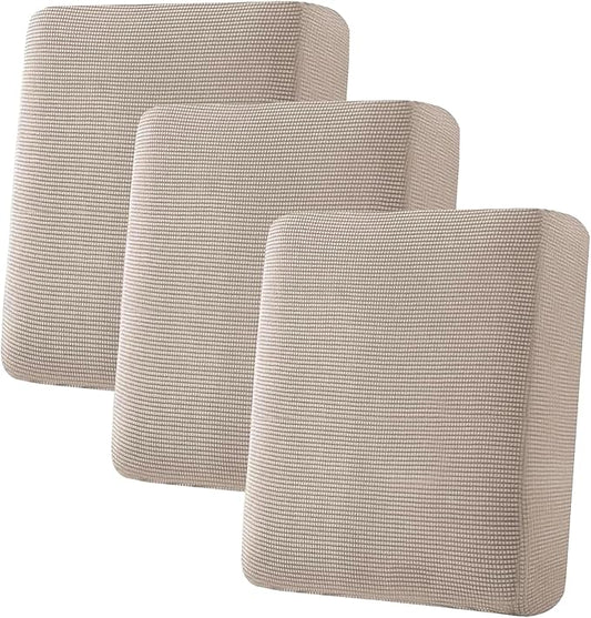 H.VERSAILTEX Super Stretch Individual Seat Cushion/Couch Slipcover Sets Thick Jacquard Textured Twill Fabric (3 Piece Sofa Covers, Sand)