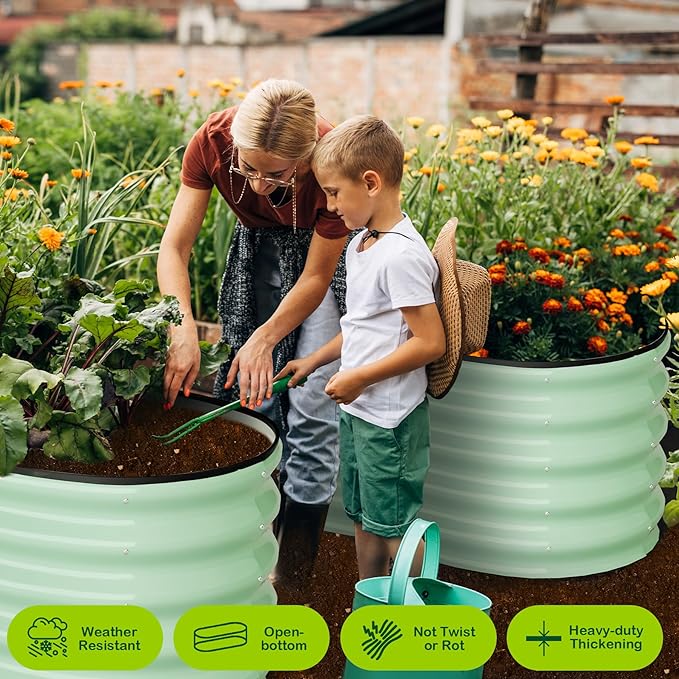 2 Pcs 4.5x2x1.5ft Oval Raised Garden Bed,Galvanized Raised Beds,Open-Ended Base Metal Raised Planter Beds,Garden Bed Outdoor,Planter Raised Boxes for Vegetables,Flowers,Tool-Free Asse,Green