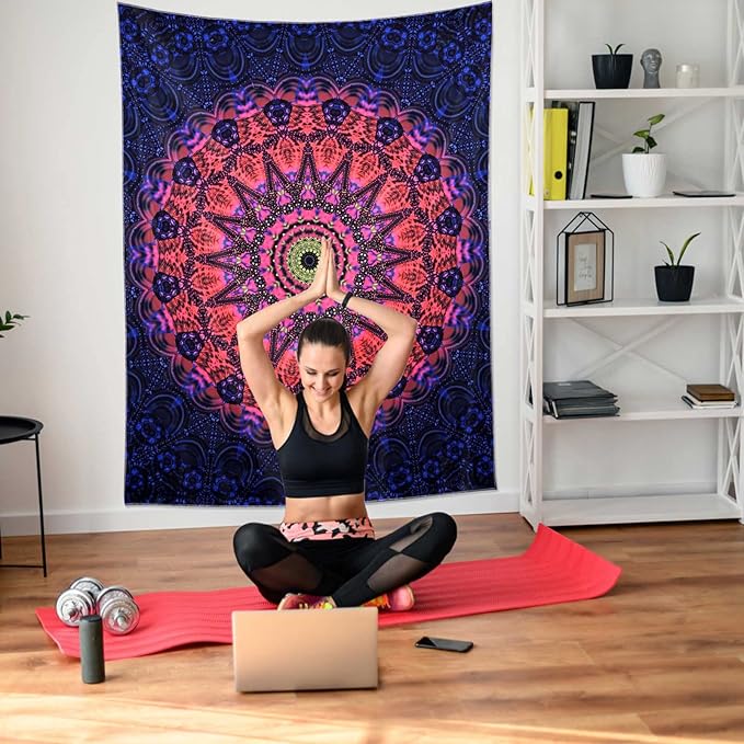 ADDWel Blacklight Mandala Boho Tapestry Glow In The Dark, Black Light Bohemian Hippie Poster Wall Hanging for Bedroom Aesthetic Wall and Room Decor (60" x 80", Mandala)