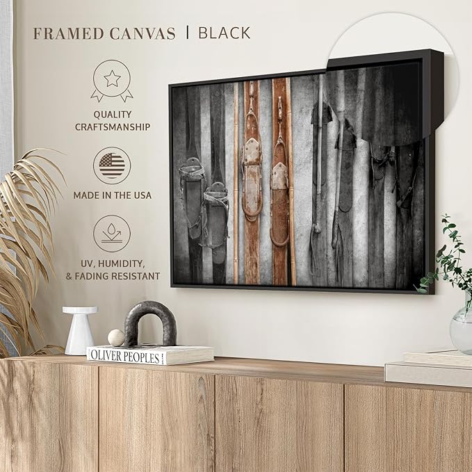 ElephantStock Ski Collection Wall Art - Horizontal Framed Canvas - 1-Piece Bathroom Wall Decor - Photography sports Canvas Print - Brown and Black Decor for Wall - 13" X 9"