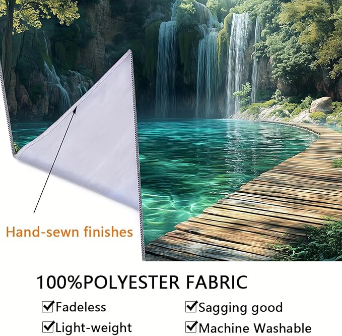 BSFHH Nature Tapestry Forest Tree Sea Cave Wall Hanging, Stream Through Rainforest Landscape Wall Art Tapestry for Bedroom Living room (Waterfall, 79"×59", Unframed)