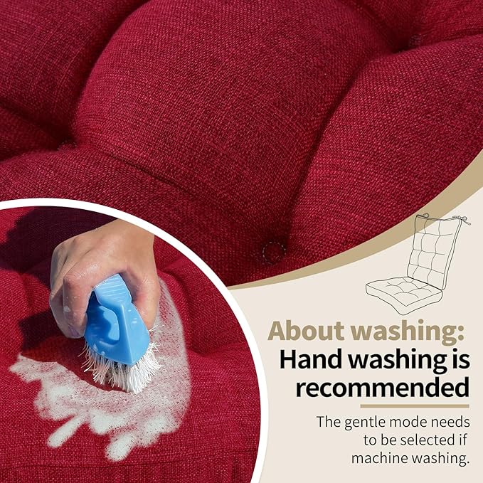 BUYUE Chair Cushion Set for Rocking Chair, Back Pillow & Seat Cushion with Ties, Original Woven Fabric Non-Slip Chair Pads for Elderly Sitting, Red