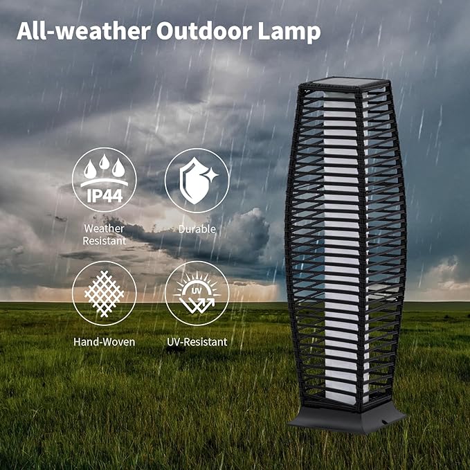 2 Pieces Outdoor Floor Lamp Weather-Resistant Outdoor Wicker Light Solar Powered Lantern Deck Lights for Patio Yard Garden