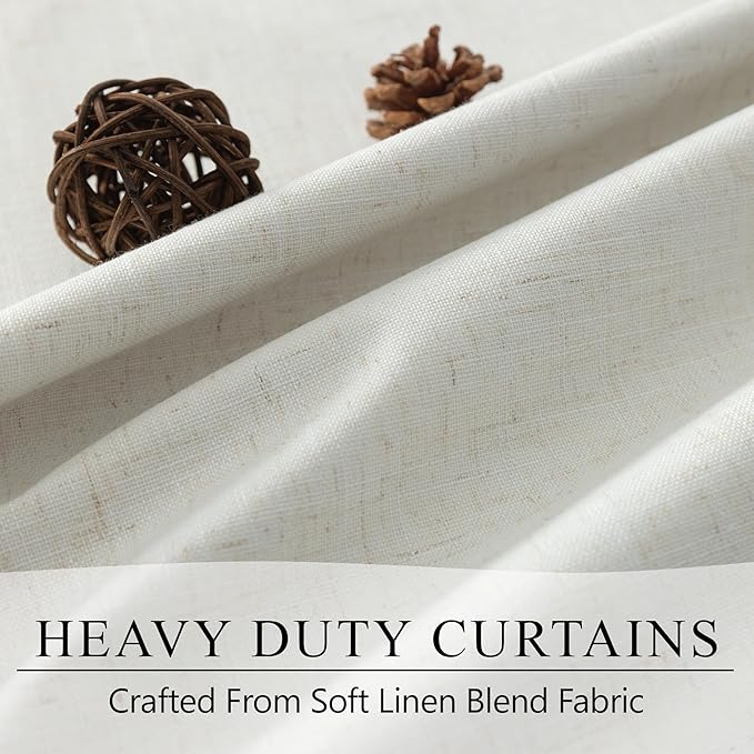DANCURTON 100% Blackout Linen Curtains 45 Inches Long 2 Panel Short Length Kitchen Curtain for Small Window Treatment Basement Cafe Thermal Insulated Energy Efficient Drapes for Bedroom Bathroom Cream