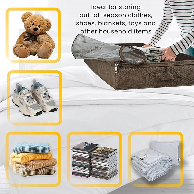 Brown Low Profile Under Bed Storage Containers 5 inches high, 33.8"x 17.7"x 5.1", Sturdy Underbed Shoe Storage Organizer, Foldable Fabric Under the Bed Storage Bins - Pack of 2