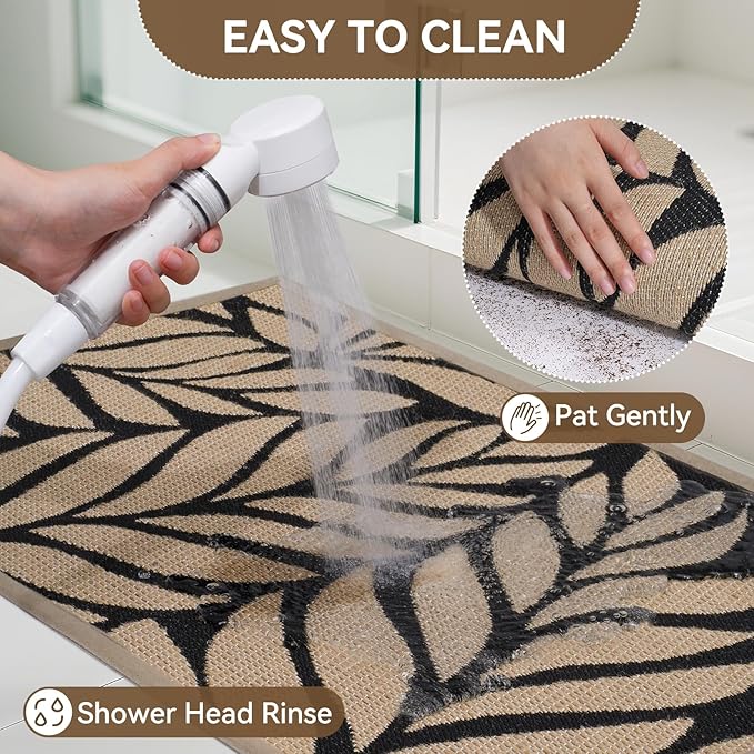 Front Door Mat Indoor Outdoor Entrance, 24''x35'' All-Season Waterproof Welcome Mat, Heavy Duty Non-Slip Rubber Backing, Patio Porch Doormat, Low Profile, Trap Dirt and Moisture, Brown