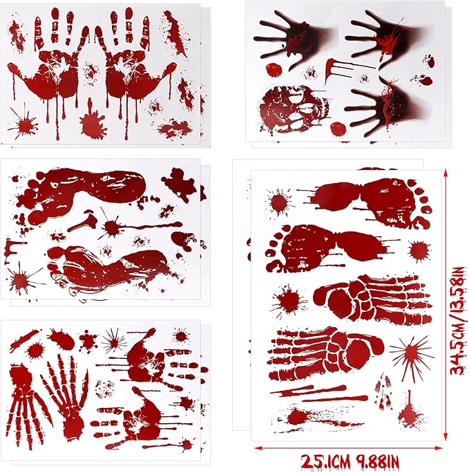 DC-BEAUTIFUL Halloween Bloody Handprint Footprint Horrible Window Stickers, 12 Sheets Decoration Clings for Window Wall Floor Glass Bathroom Outdoor Indoor Halloween Party