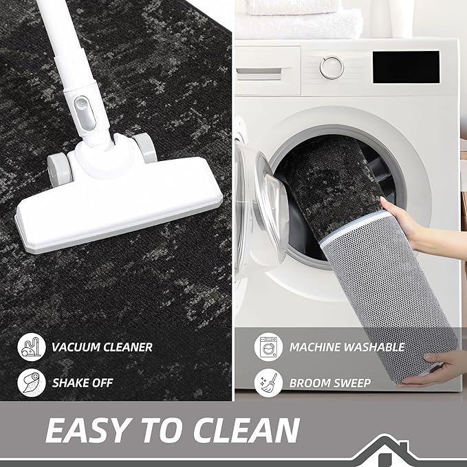 BEQHAUSE Dirt Trapper Door Mat 20"x32" Non-Slip Door Mats Washable Entryway Rugs Stain Resistant Doormat Absorbent Welcome Floor Mat for Front Back Door, Muddy Wet Shoes & Paws,Black