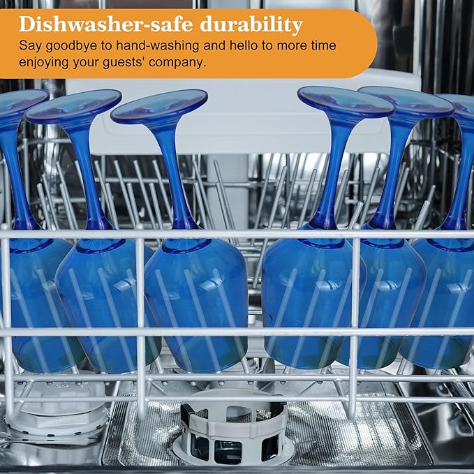 Blue Wine Glasses Set of 6-14oz Blue Long Stem Wine Glass, Pretty Crystal Glassware, Hand Blown Goblets Drinkware, Unique Stemware Wine Glass Holiday Gift Set