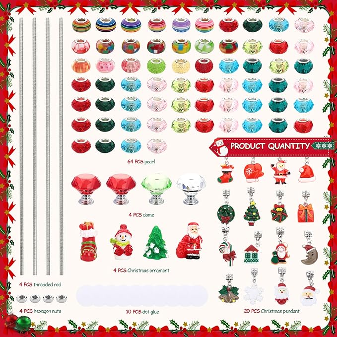 Beaded Garden Stake, DIY Fairy Wand Beaded Decorative Garden Stake Kit with 12IN Threaded Rod Crystal Stopper Top Large Holes Beads Christmas Decoration Pendants Outdoor Fairy Garden kit (110 Pieces)