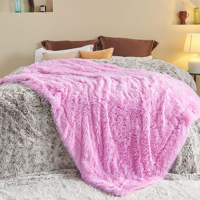 GONAAP Fuzzy Faux Fur Throw Blanket Light Pink Super Soft Cozy Plush Fuzzy Shaggy Blanket for Couch Sofa Bed (Light Pink, Throw(50"x60"))