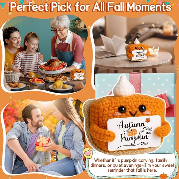 Fall Decor Mini Pumpkin Pie Crochet Doll, Small Autumn Season Holiday Pumpkin Items Plush Gift, Cute Halloween Thanksgiving Home Office Indoor Table Decoration, Christmas Stocking Stuffer Ornament