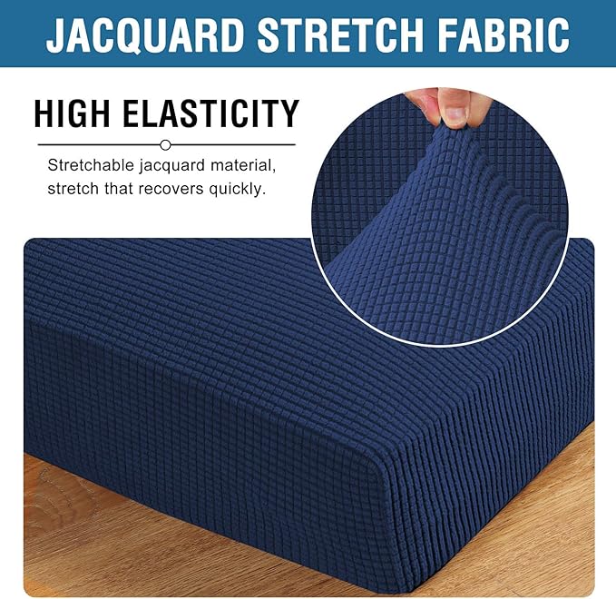 H.VERSAILTEX Super Stretch Individual Seat Cushion Covers - Sofa & Couch Cushion Slipcover Sets - Thick Jacquard Textured Twill Fabric (3 Piece XL Sofa Cushion Covers, Navy)
