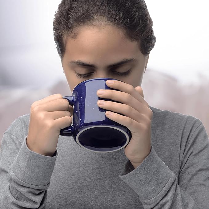 DISCOUNT PROMOS Custom Ceramic Campfire Coffee Mugs 13 oz. Set of 1, Personalized Bulk Pack - Perfect for Tea, Espresso, Cappuccino, Hot Cocoa - Blue