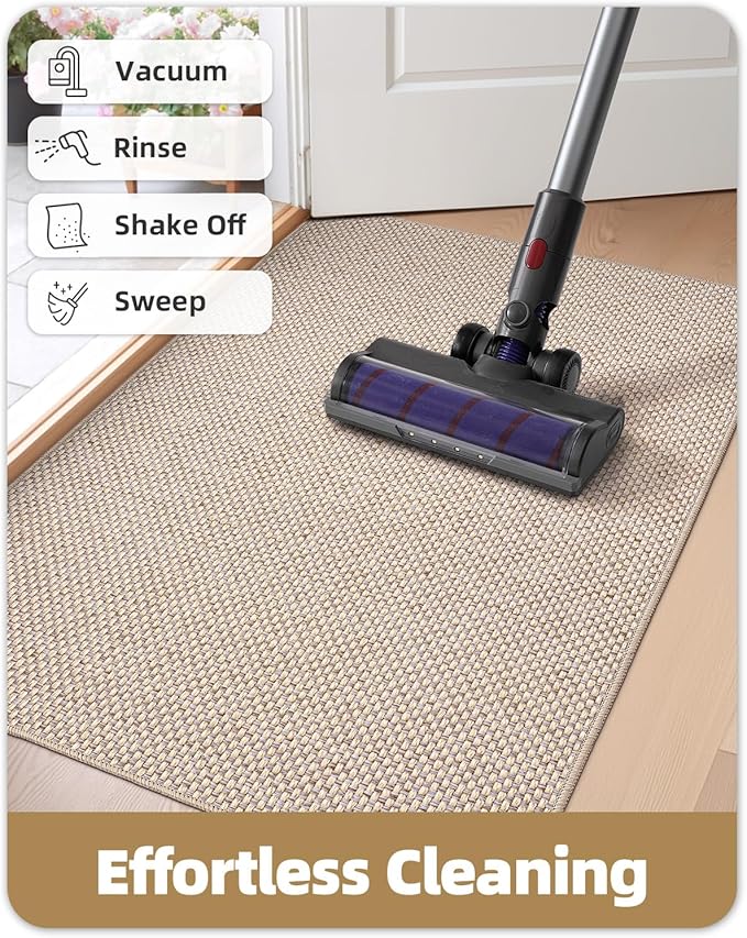 Color&Geometry Front Door Mat Indoor 27"x59", Ultra Non Slip Rubber Backed Dirt Trapper, Low Profile Thin washable, Easy Clean Entry Entryway Rug Door Mat Indoor Entrance, Khaki (Rolled-up NO Creases)